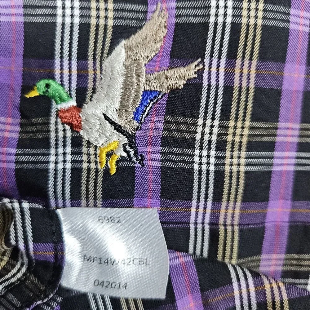 Peter Millar Men's Dress Shirt Size Medium Embroidered Duck Purple‎ & Gray Plaid